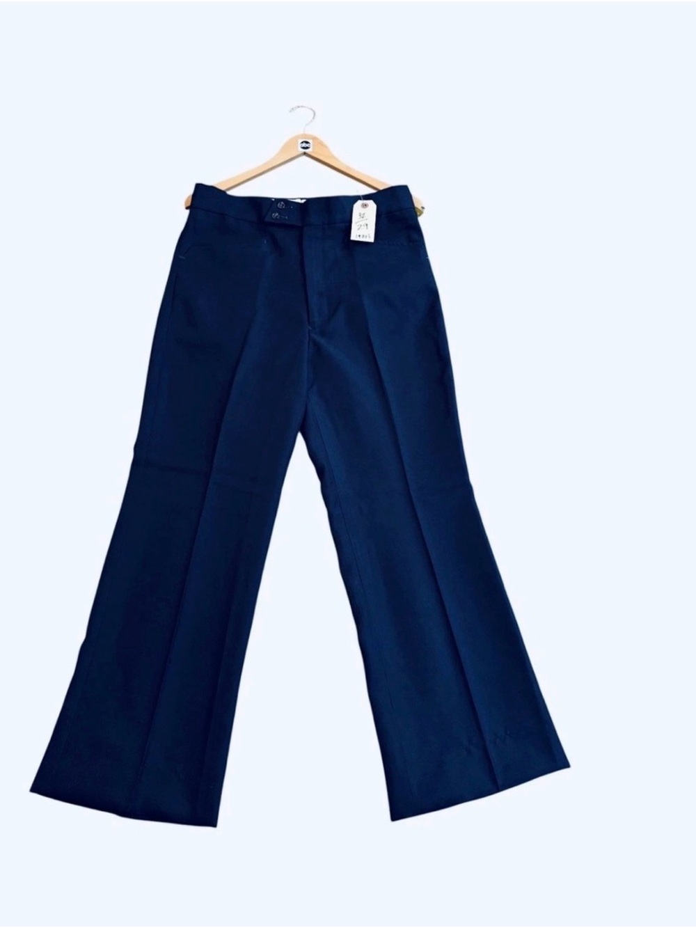 1970’s RARE VINTAGE TV Clothes 31/29 SCREEN-USED men navy blue Wide-Leg Trousers